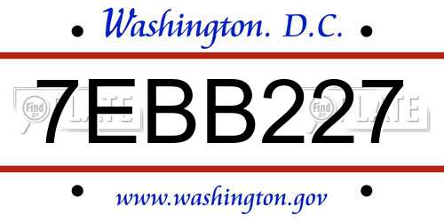 7EBB227 District Of Columbia License Plate