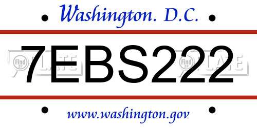 7EBS222 District Of Columbia License Plate