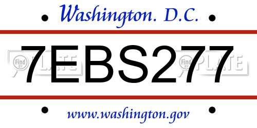 7EBS277 District Of Columbia License Plate