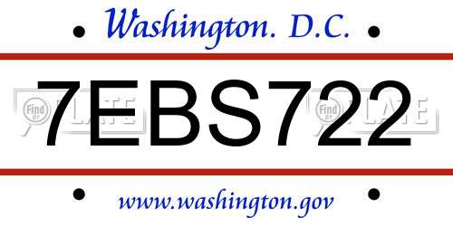 7EBS722 District Of Columbia License Plate
