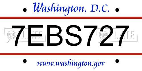 7EBS727 District Of Columbia License Plate