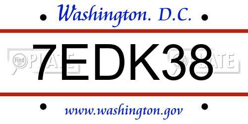 7EDK38 District Of Columbia License Plate