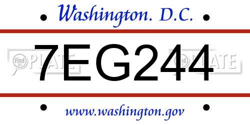 7EG244 District Of Columbia License Plate