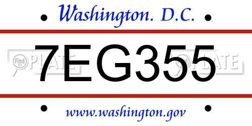 7EG355 District Of Columbia License Plate