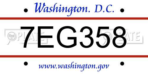 7EG358 District Of Columbia License Plate