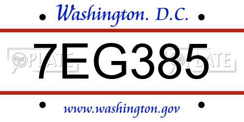 7EG385 District Of Columbia License Plate