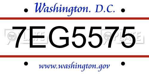 7EG5575 District Of Columbia License Plate