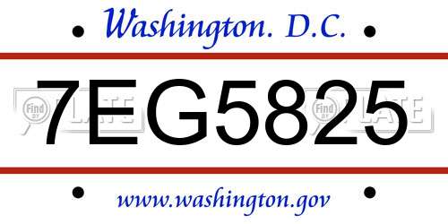 7EG5825 District Of Columbia License Plate