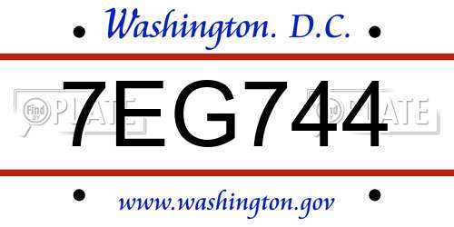 7EG744 District Of Columbia License Plate