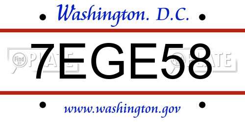 7EGE58 District Of Columbia License Plate