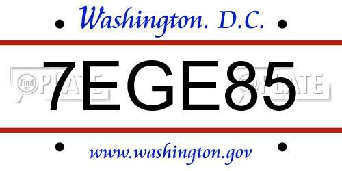 7EGE85 District Of Columbia License Plate