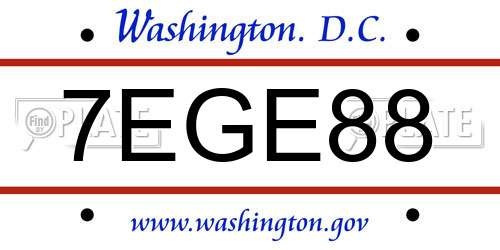 7EGE88 District Of Columbia License Plate