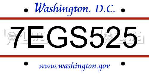7EGS525 District Of Columbia License Plate