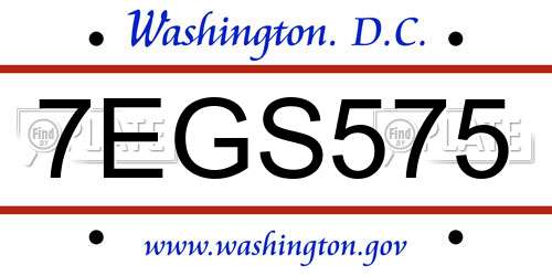 7EGS575 District Of Columbia License Plate