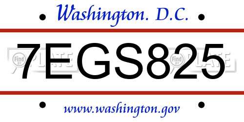 7EGS825 District Of Columbia License Plate