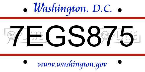 7EGS875 District Of Columbia License Plate