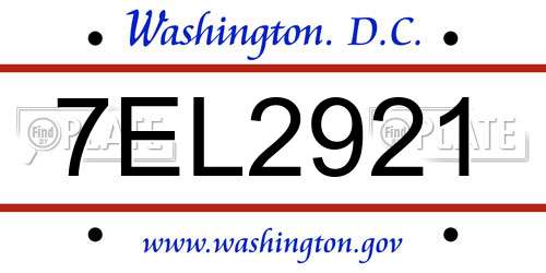 7EL2921 District Of Columbia License Plate