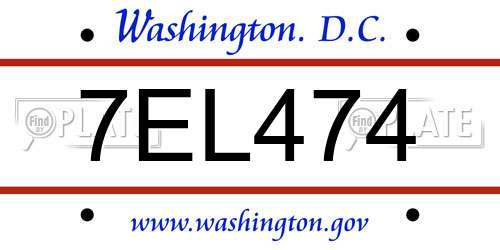 7EL474 District Of Columbia License Plate