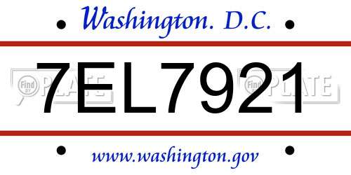 7EL7921 District Of Columbia License Plate