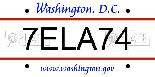 7ELA74 District Of Columbia License Plate