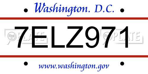 7ELZ971 District Of Columbia License Plate