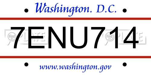 7ENU714 District Of Columbia License Plate