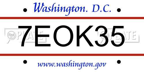 7EOK35 District Of Columbia License Plate