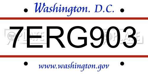 7ERG903 District Of Columbia License Plate