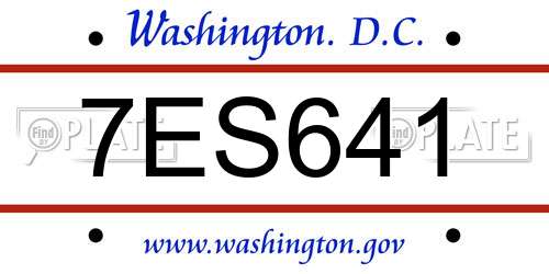 7ES641 District Of Columbia License Plate