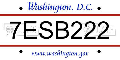 7ESB222 District Of Columbia License Plate