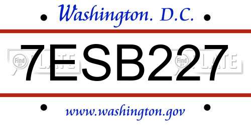 7ESB227 District Of Columbia License Plate