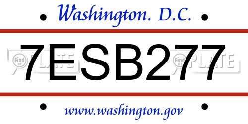 7ESB277 District Of Columbia License Plate