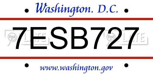 7ESB727 District Of Columbia License Plate