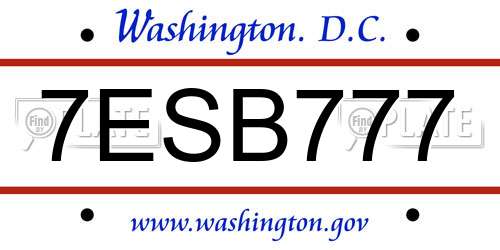 7ESB777 District Of Columbia License Plate
