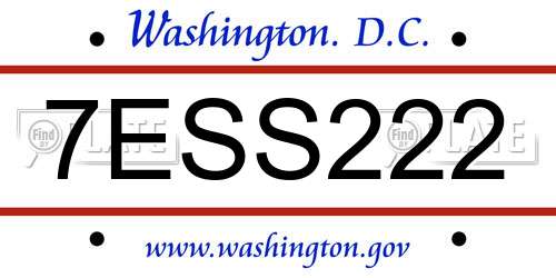 7ESS222 District Of Columbia License Plate