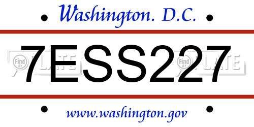 7ESS227 District Of Columbia License Plate