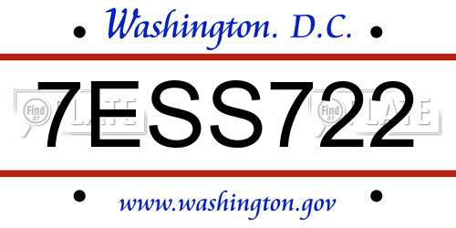 7ESS722 District Of Columbia License Plate