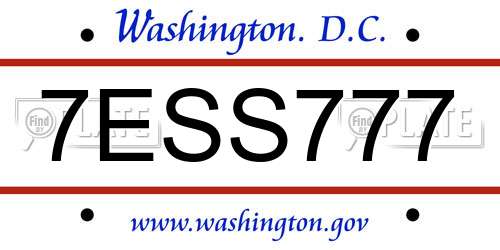 7ESS777 District Of Columbia License Plate