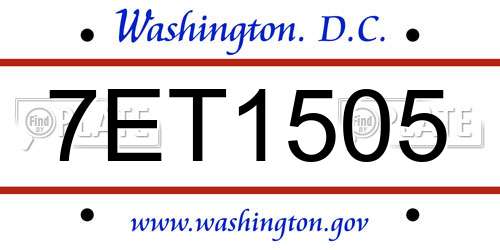 7ET1505 District Of Columbia License Plate