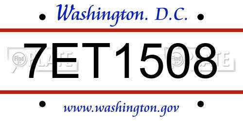 7ET1508 District Of Columbia License Plate
