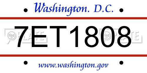 7ET1808 District Of Columbia License Plate