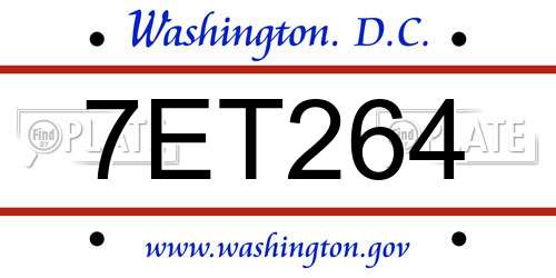 7ET264 District Of Columbia License Plate