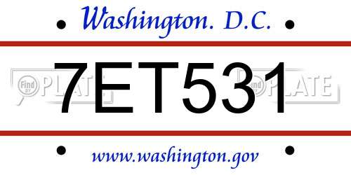 7ET531 District Of Columbia License Plate