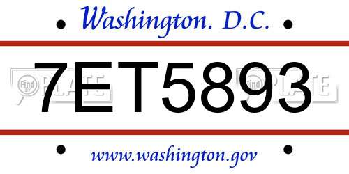 7ET5893 District Of Columbia License Plate