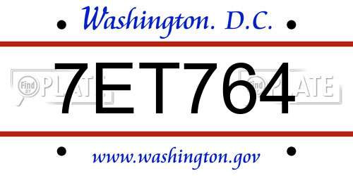 7ET764 District Of Columbia License Plate