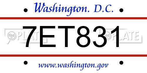 7ET831 District Of Columbia License Plate