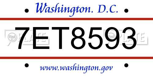 7ET8593 District Of Columbia License Plate