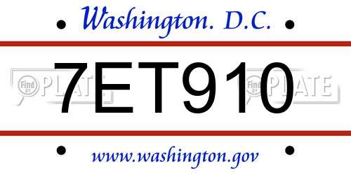 7ET910 District Of Columbia License Plate