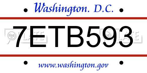7ETB593 District Of Columbia License Plate