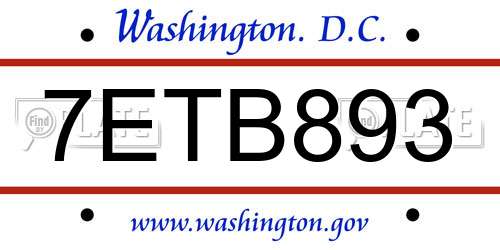 7ETB893 District Of Columbia License Plate